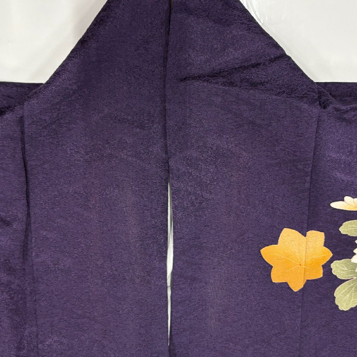 振袖禮服 身長159cm 袖長69cm L 雙層 大和 菊花花 櫻花 金銀彩 深紫 純蠶絲 優品級