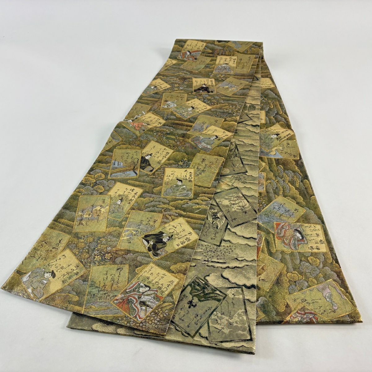 【美品】 袋帶 秀品級 牌子 人物 金金箔 金色 大鼓圖案 純蠶絲