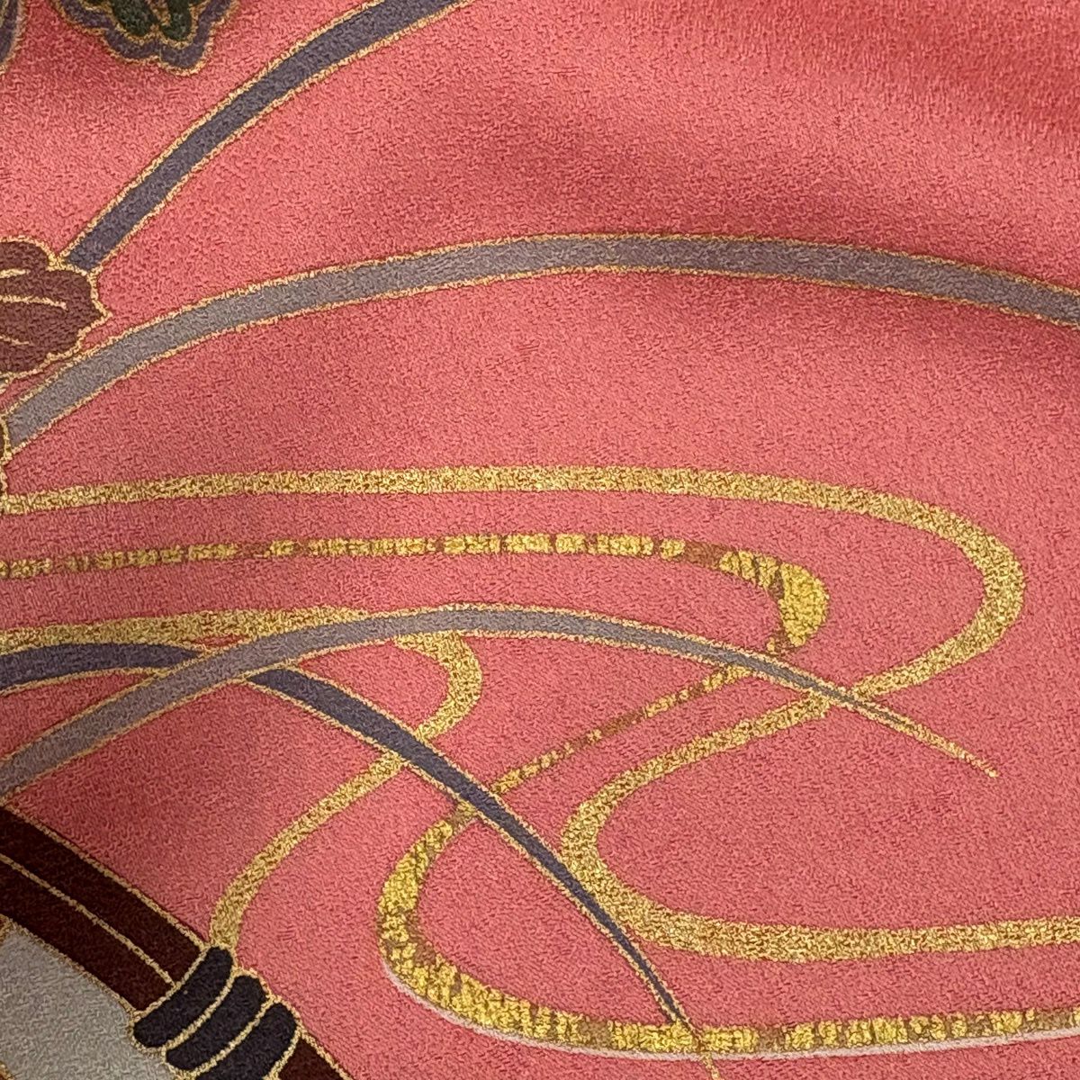 振袖禮服 身長168cm 袖長68cm L 雙層 花車 橋 金絲 金銀彩 粉紅 純蠶絲 秀品級