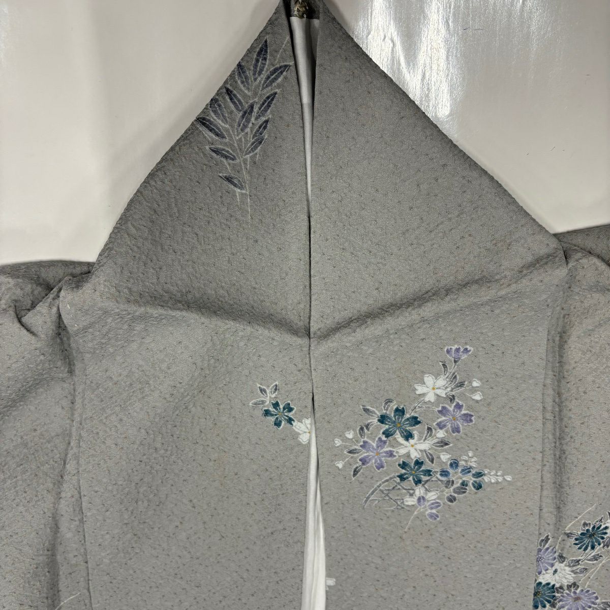 小紋 身長152cm 袖長63cm S 雙層 菊花 楓 灰 純蠶絲 秀品級