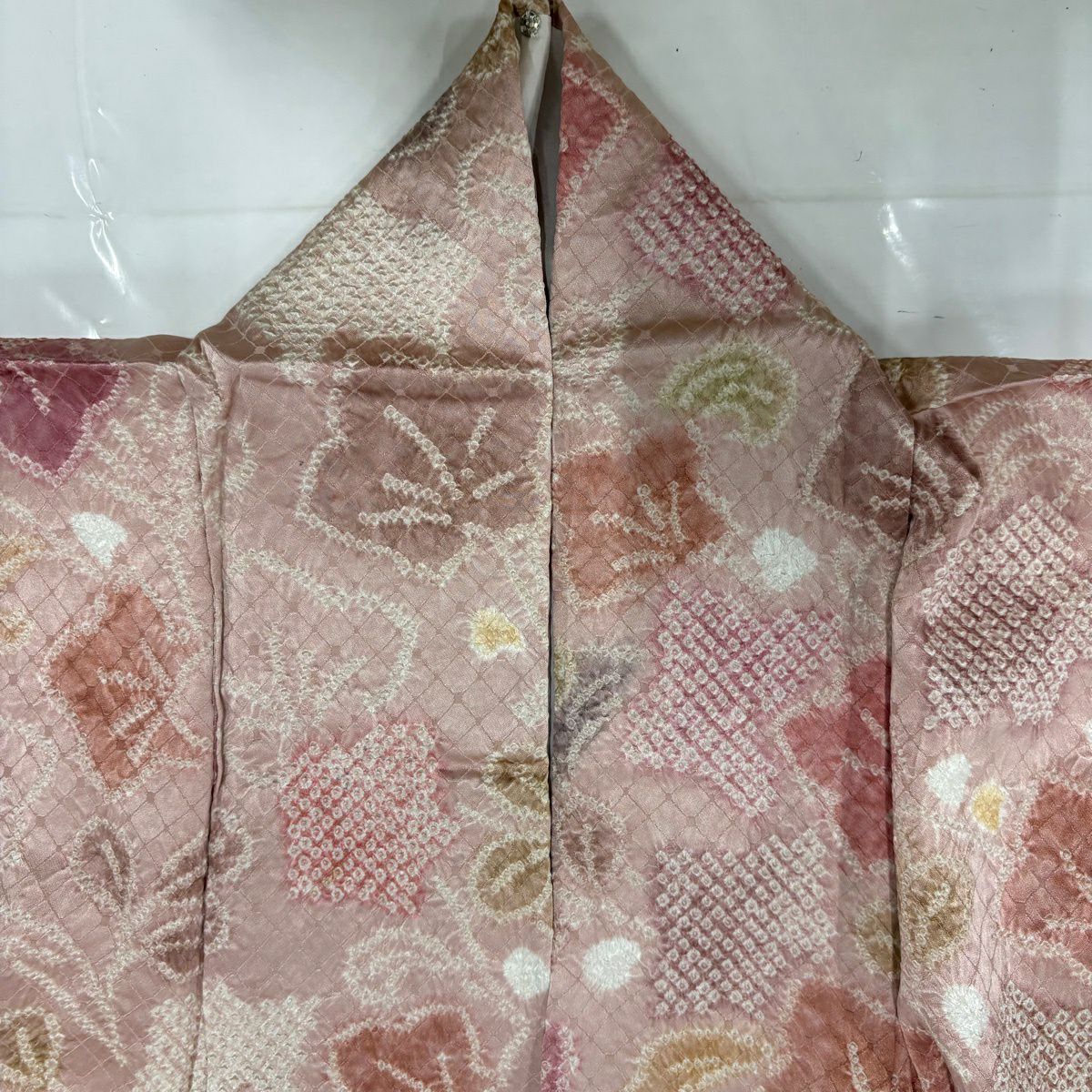 【美品】訪問服 身長158cm 袖長63cm S 雙層 草花紋紋 絞染 漸層 粉紅 純蠶絲 優品級
