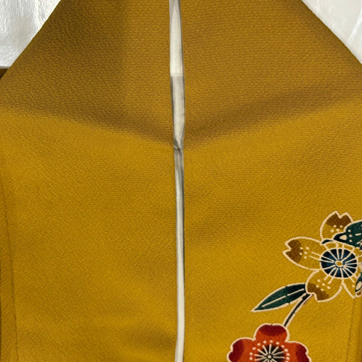 【美品】振袖禮服 身長162cm 袖長68cm L 雙層 扇子面 草鳥 絞染 漸層 黃土色 純蠶絲 名品級