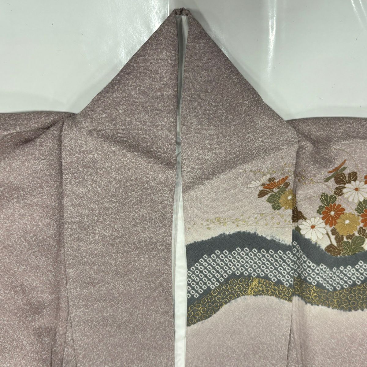 【美品】訪問服 身長157.5cm 袖長64.5cm M 雙層 草花紋紋 寶盡くし 金銀彩 漸層 灰紫 純蠶絲 優品級
