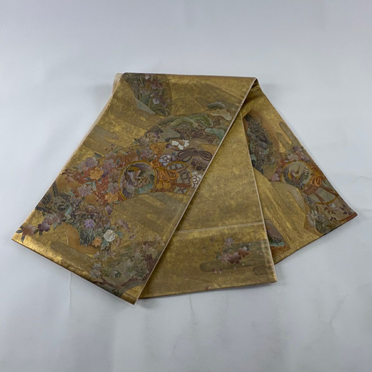 袋帶 秀品級 鼓 花鳥 金金箔 金銀彩 金色 大鼓圖案 純蠶絲