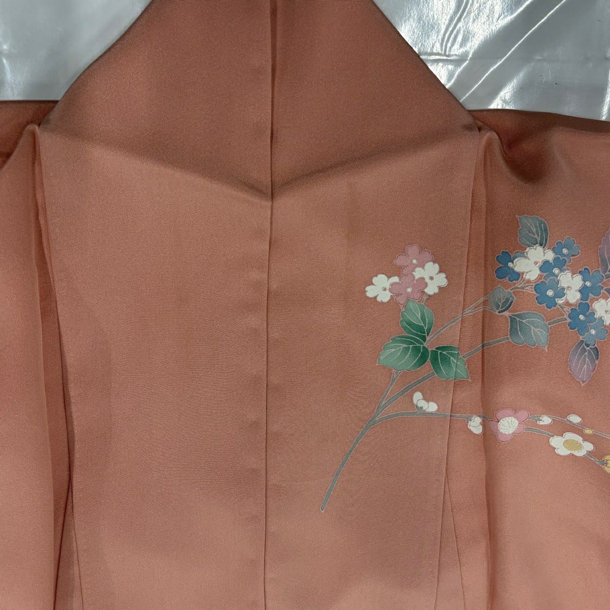 訪問服 身長162cm 袖長64cm M 雙層 菊花 梅花 漸層 鮭粉色 純蠶絲 優品級