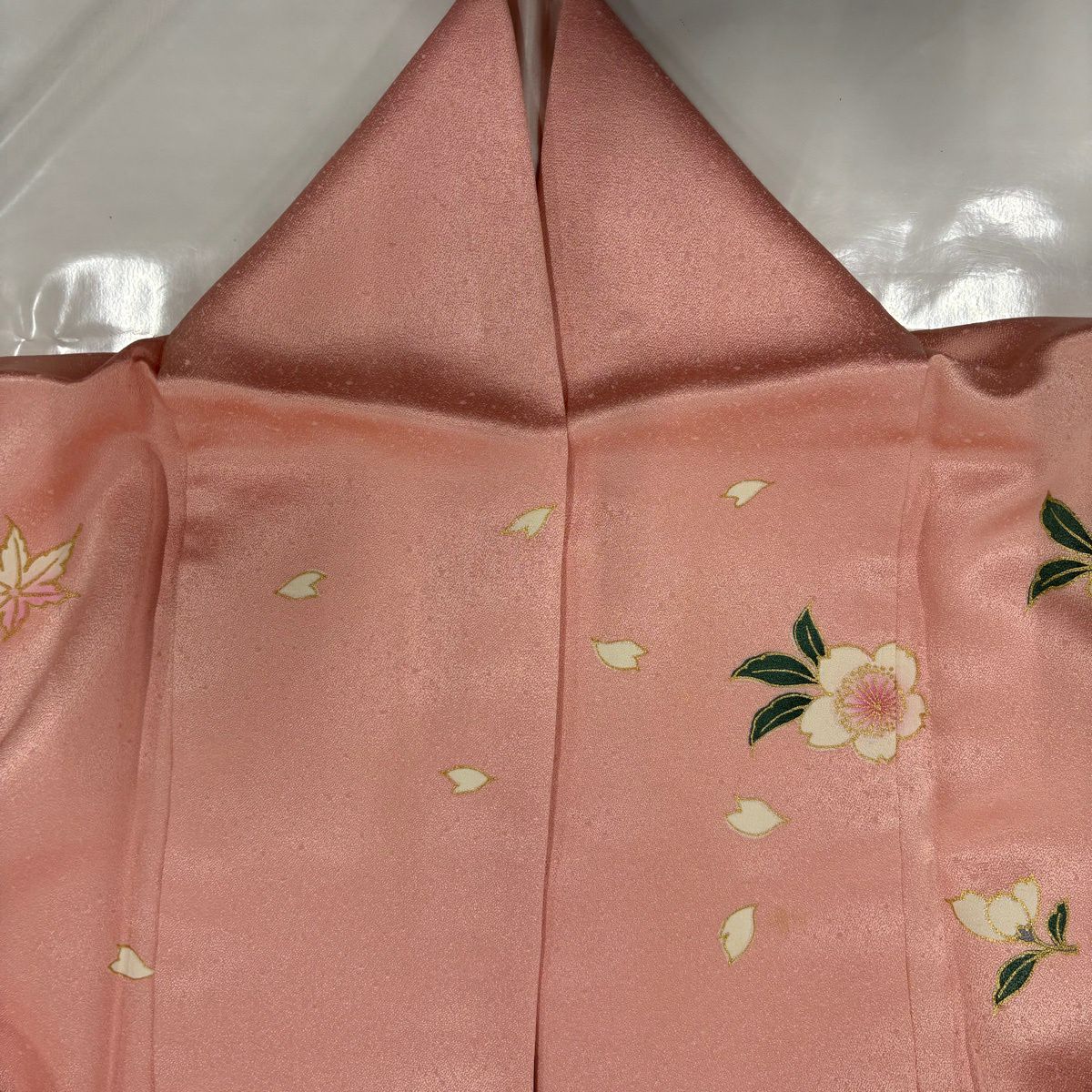 振袖禮服 身長166.5cm 袖長69cm L 雙層櫻花花瓣金線金銀彩淺粉色純蠶絲秀品級