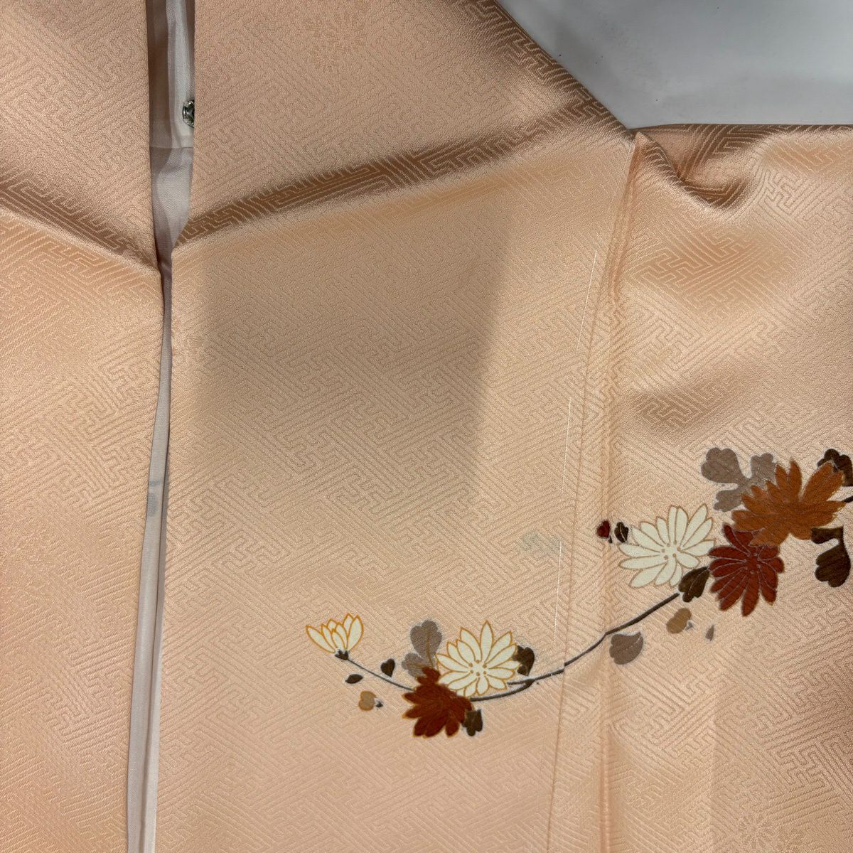 訪問服 身長161.5cm 袖長66cm M 雙層 松樹 菊花 金彩裝飾 染分 薄橙 純蠶絲 秀品級