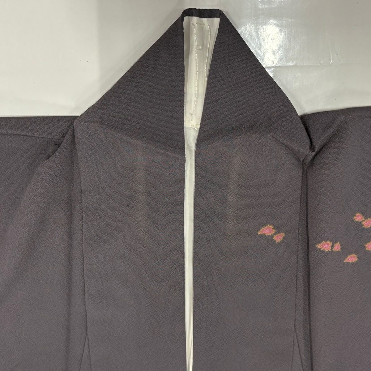 訪問服 身長175cm 袖長69.5cm L 雙層 雪輪 櫻花瓣 相良刺繡 絞染 灰紫 純蠶絲 秀品級