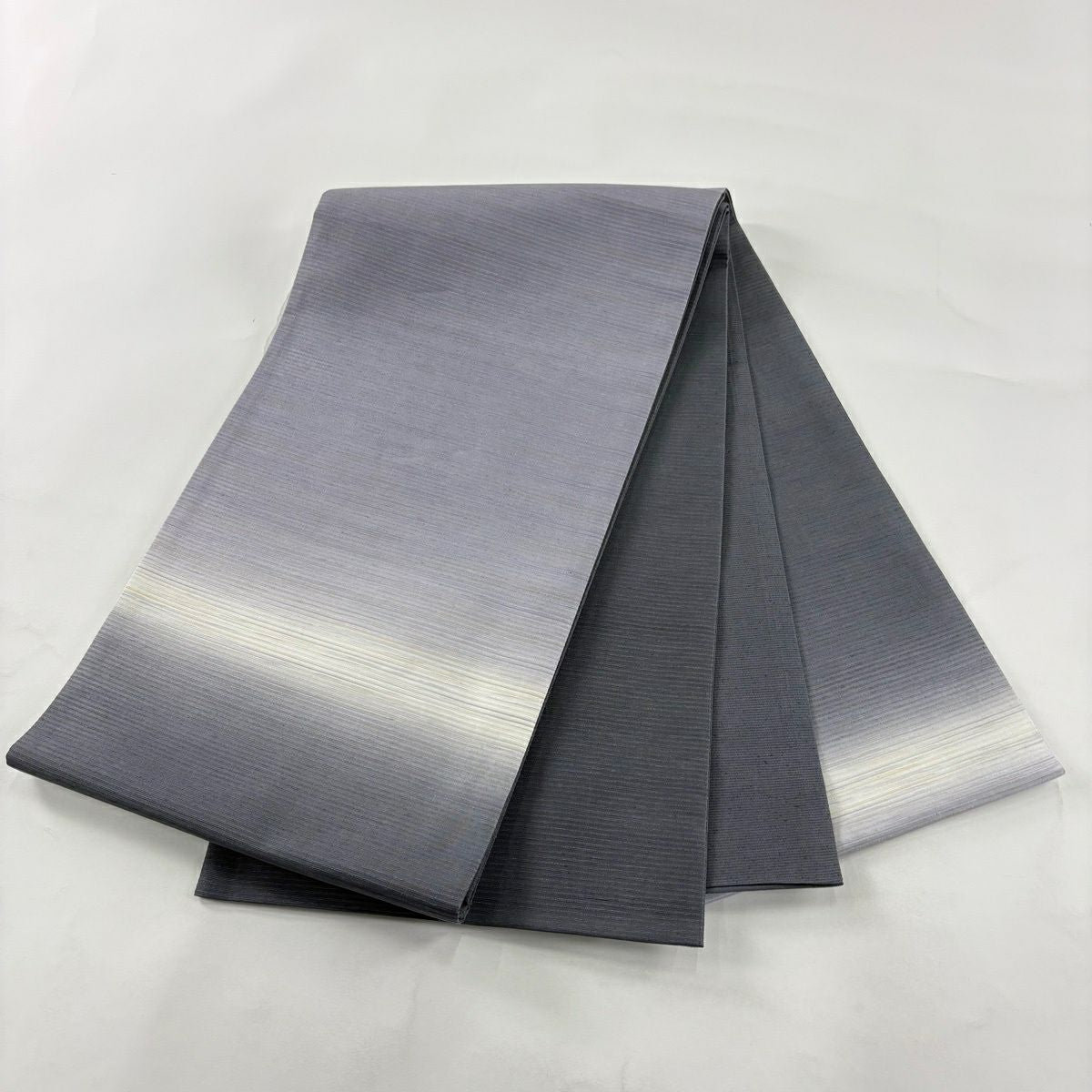 【美品】 袋帶 秀品級 條紋 霞 逐漸色 灰色 大鼓圖案 純蠶絲