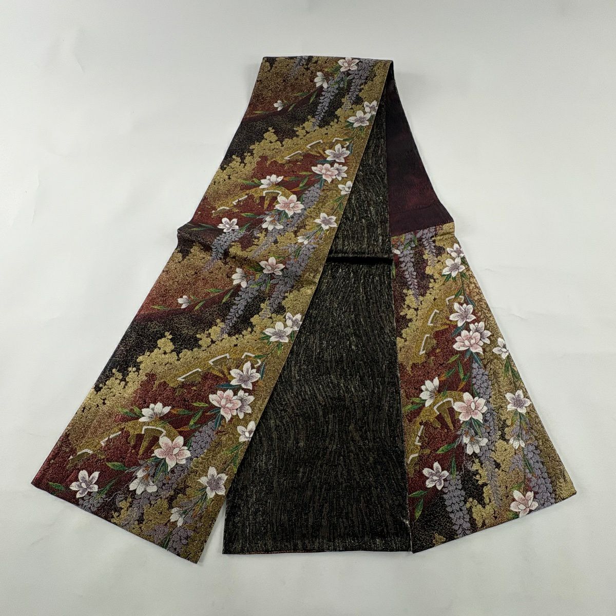 【美品】 袋帶 秀品級 樱花 紫藤 金絲 金金箔 紅紫 六通 純蠶絲