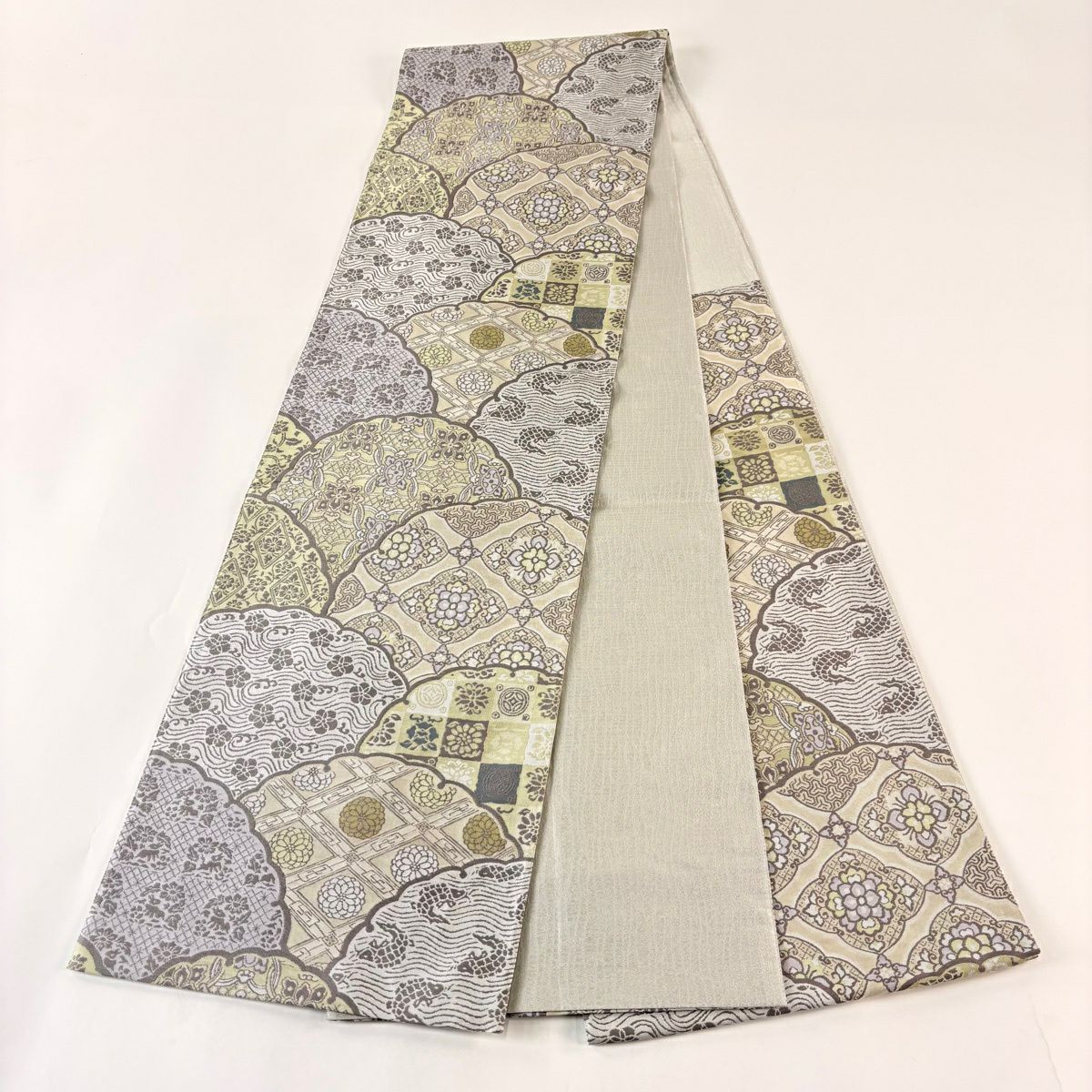 【美品】 袋帶 秀品級 雪輪 花 灰紫 六通 純蠶絲