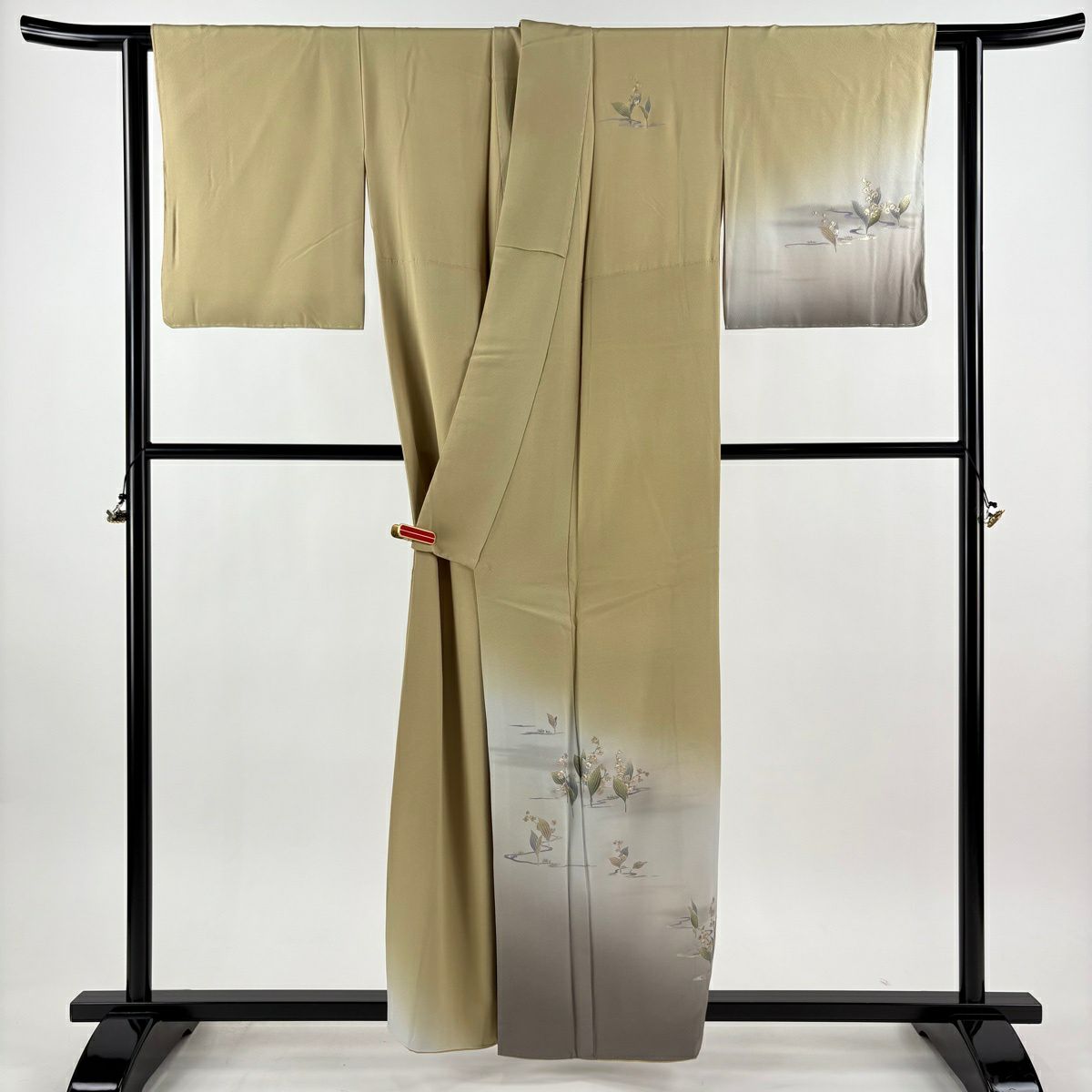 付下 身長156cm 袖長62.5cm S 雙層 和田光正 落款 鈴蘭 流水 金銀彩 漸變 芥末色 純蠶絲 逸品級