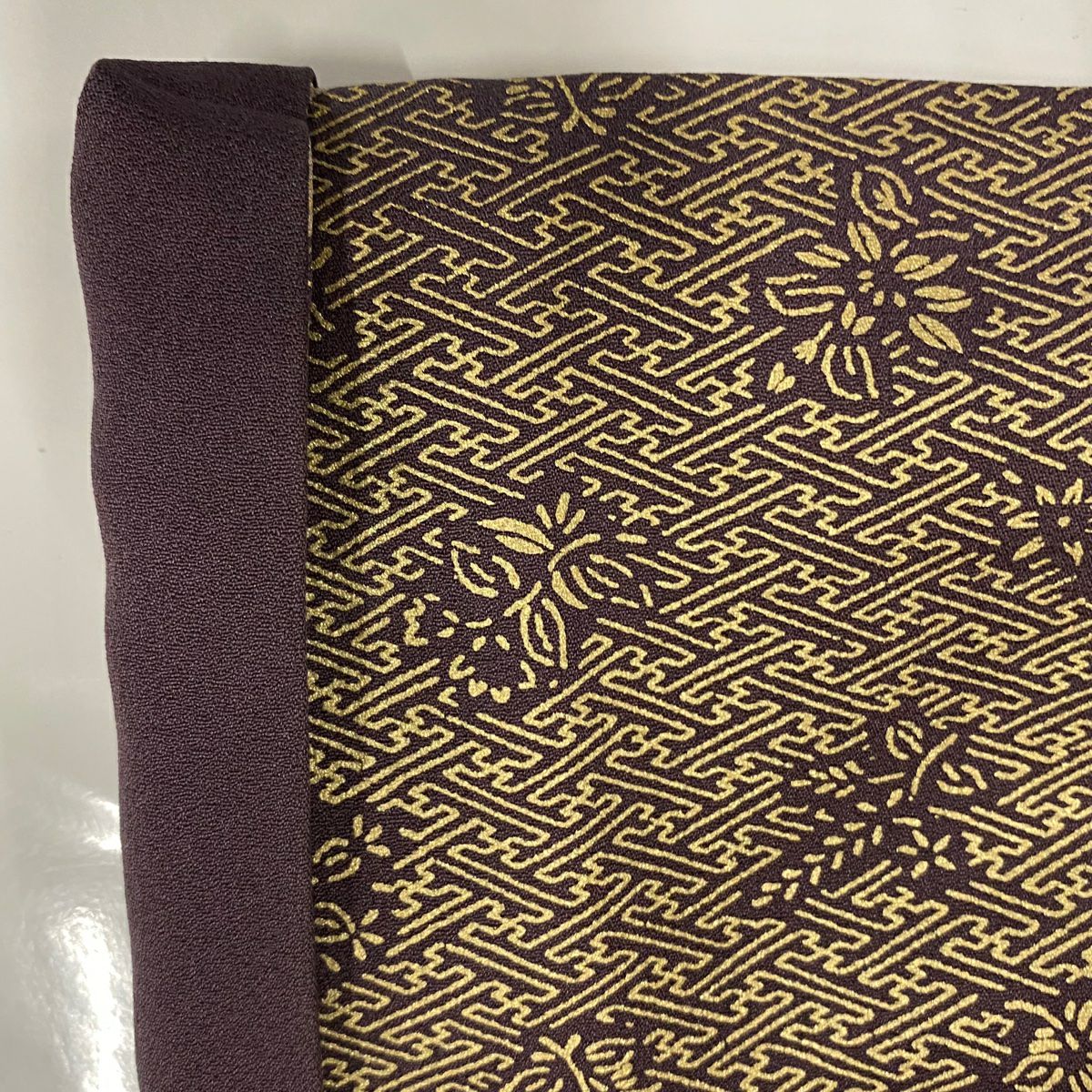 【庫存清倉】訪問服 身長163cm 袖長64cm M 雙層 扇子面 草花紋紋 金糸刺繡 灰紫 純蠶絲 美品 名品級
