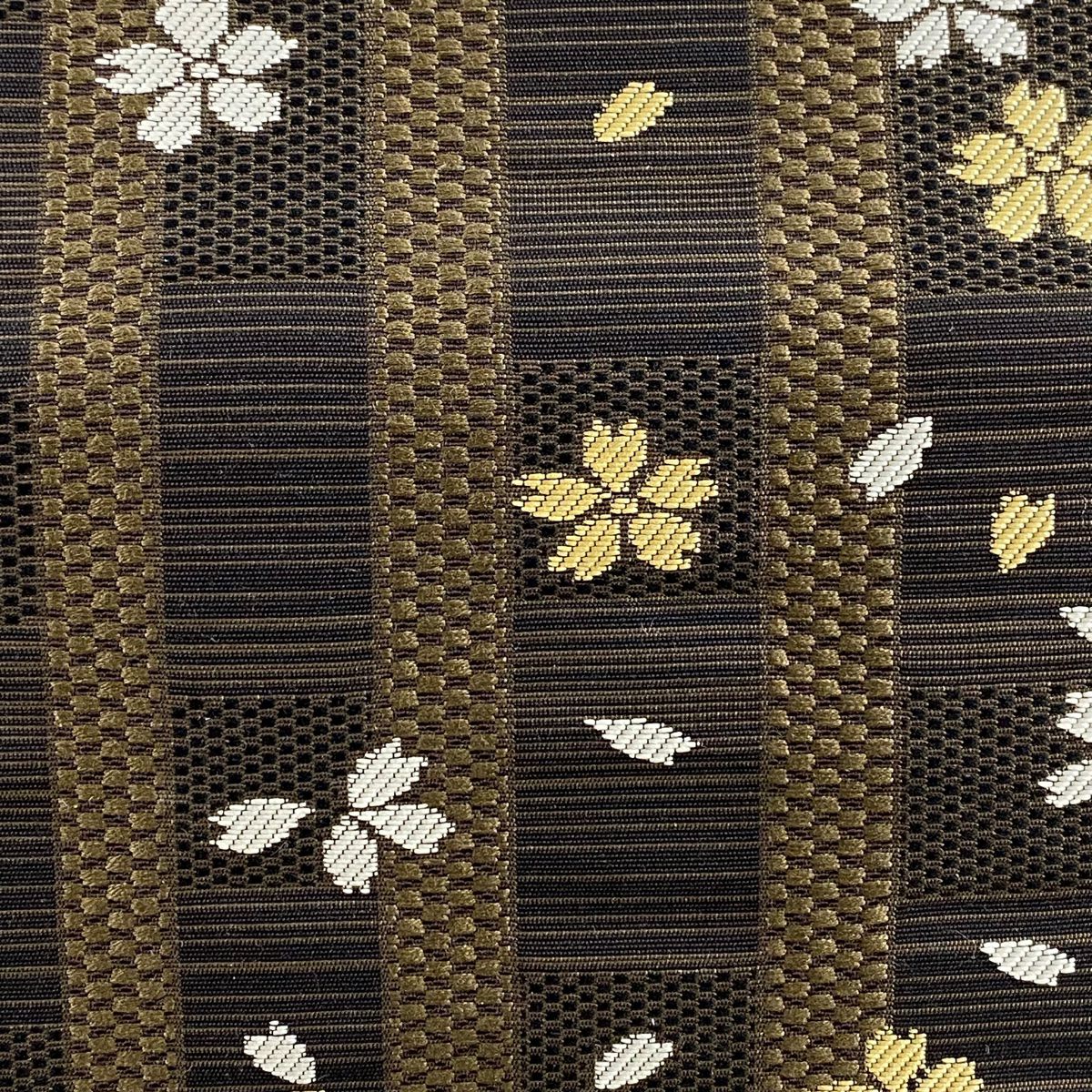【庫存清倉】名古屋帶 美品 逸品級 證書齊全 博多織 ほていや 條紋 櫻花 焦茶 純蠶絲