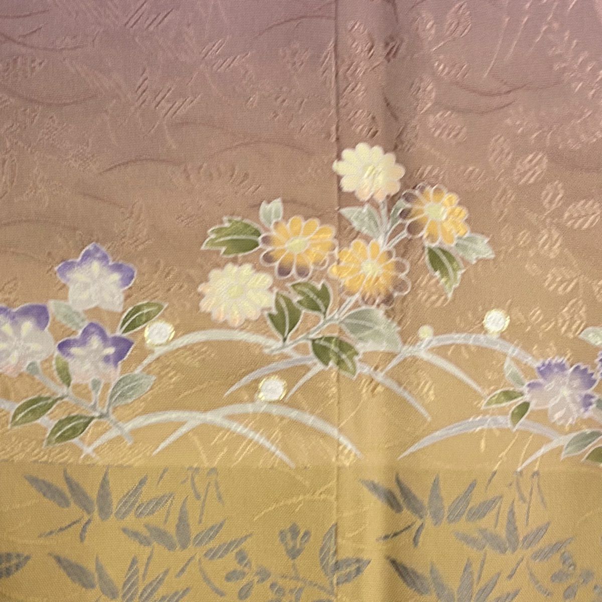 【庫存清倉】 【美品】訪問服 身長159.5cm 袖長66.5cm M 雙層 落款 秋草 露芝 金絲 刺繡 紫 純蠶絲 名品級