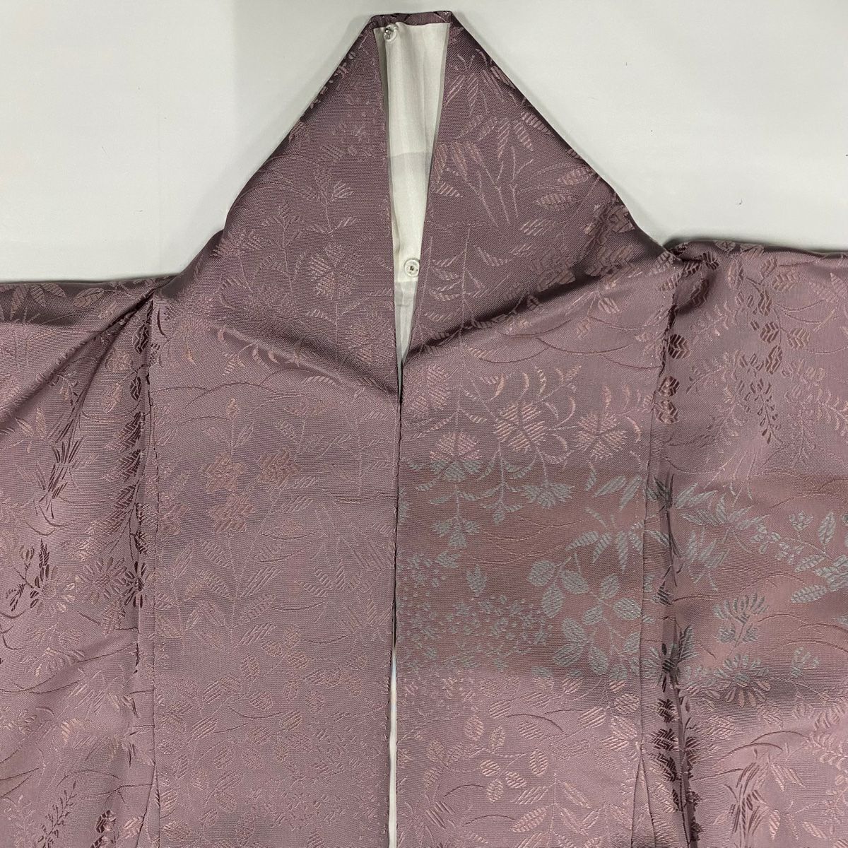 【庫存清倉】 【美品】訪問服 身長159.5cm 袖長66.5cm M 雙層 落款 秋草 露芝 金絲 刺繡 紫 純蠶絲 名品級