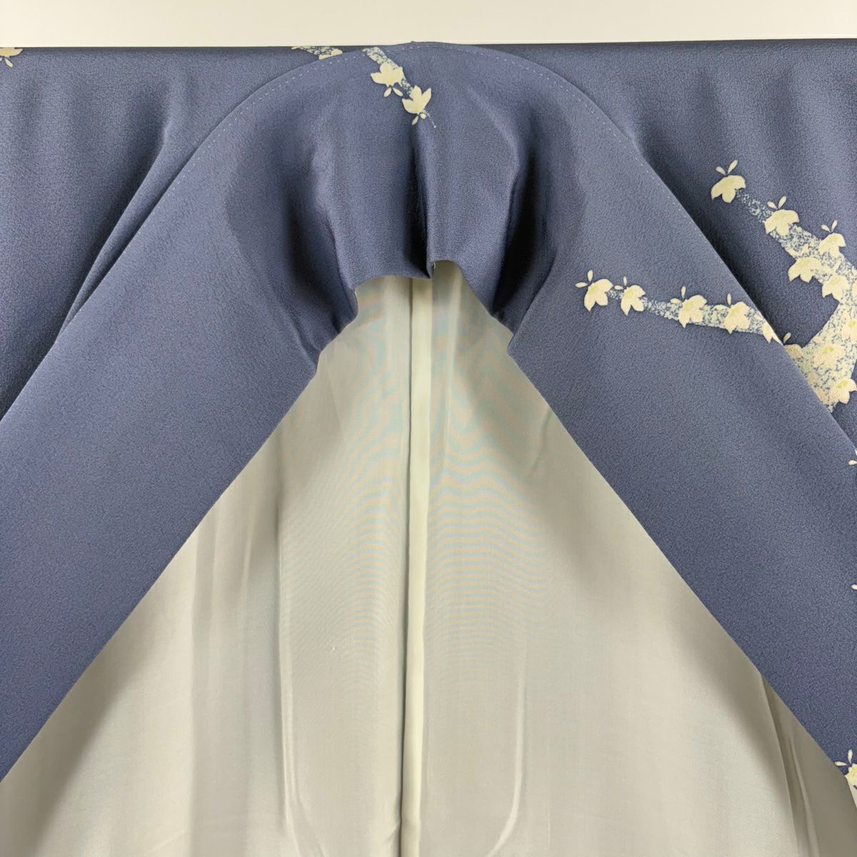 訪問服 身長155.5cm 袖長63cm S 雙層 二代目由水十久 落款あり 童 花幕 青紫 純蠶絲 逸品級