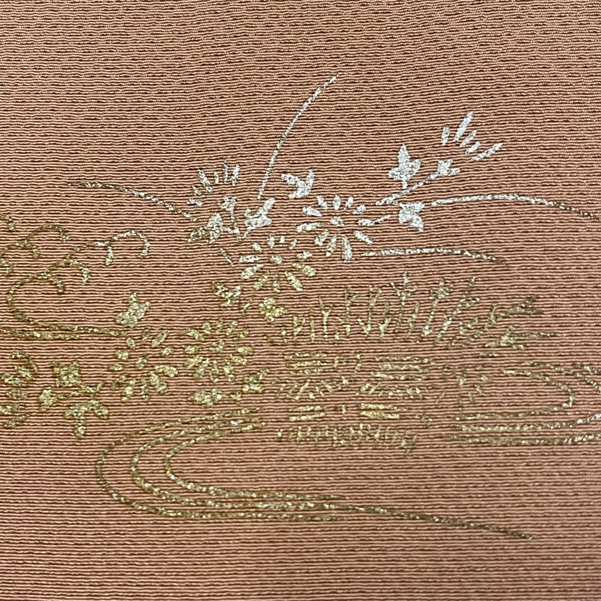 【庫存清倉】 付下 身長161.5cm 袖長65cm M 雙層 草花紋紋 流水刺繡 金線 紫色 純蠶絲 優品級