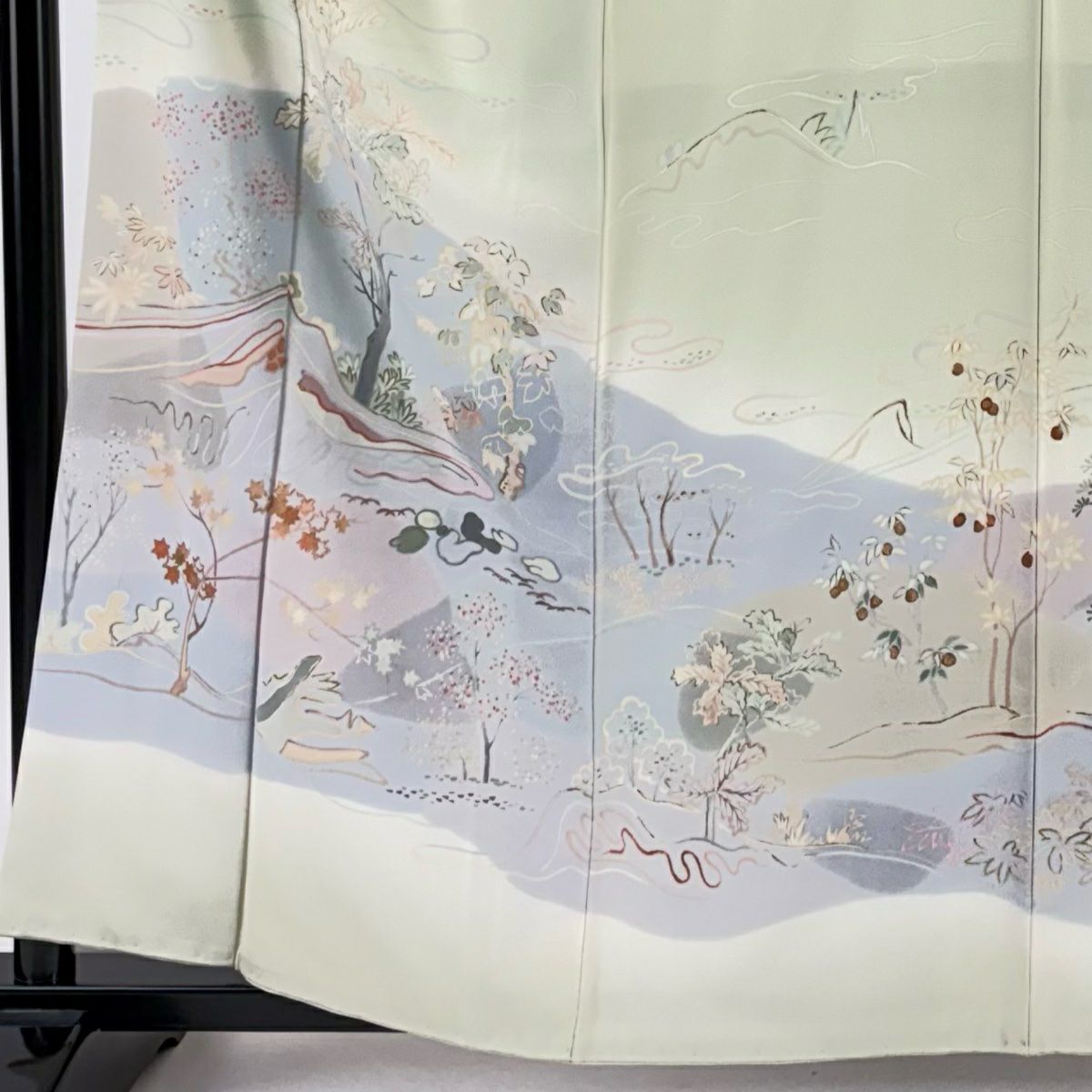 【庫存清倉】訪問服 身長159cm 袖長64cm M 雙層 風景 樹木 金彩裝飾 漸層 淺綠 純蠶絲 優品級