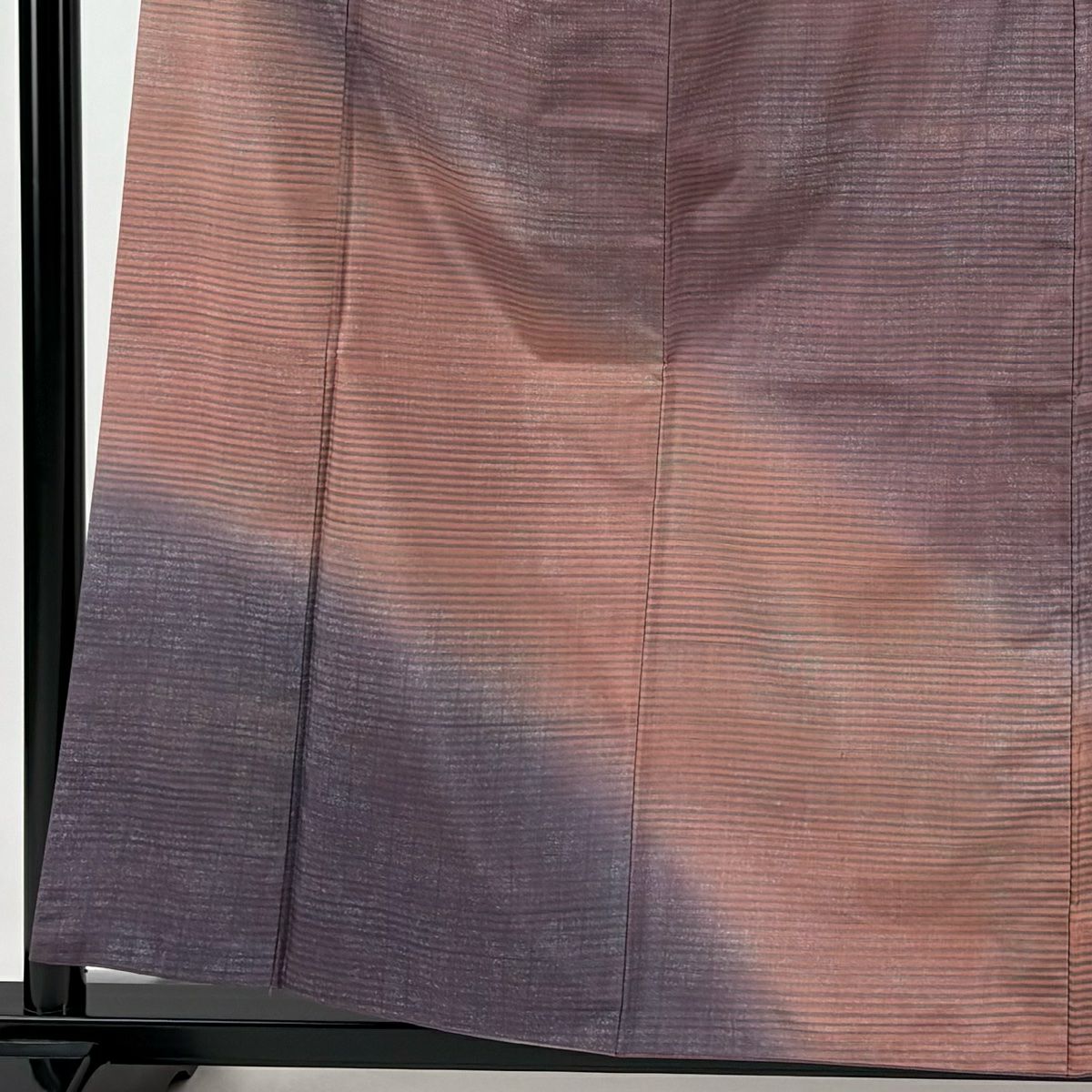 【庫存清倉】 付下 身長158cm 袖長64.5cm M 雙層 紬織織 橫條 霞 染分 漸層 紫 純蠶絲 優品級