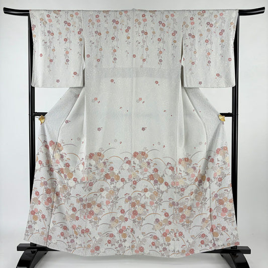 【清倉特賣】訪問服 身長161cm 袖長65cm M 雙層 菊花葉 金彩裝飾 漸層 青灰 純蠶絲 名品級