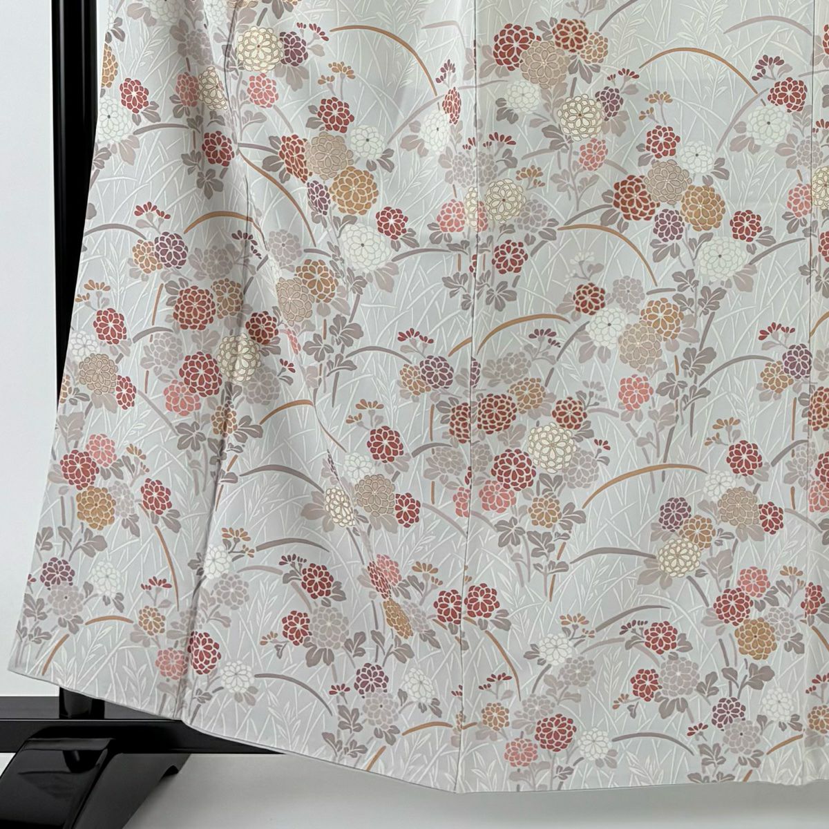 【清倉特賣】訪問服 身長161cm 袖長65cm M 雙層 菊花葉 金彩裝飾 漸層 青灰 純蠶絲 名品級