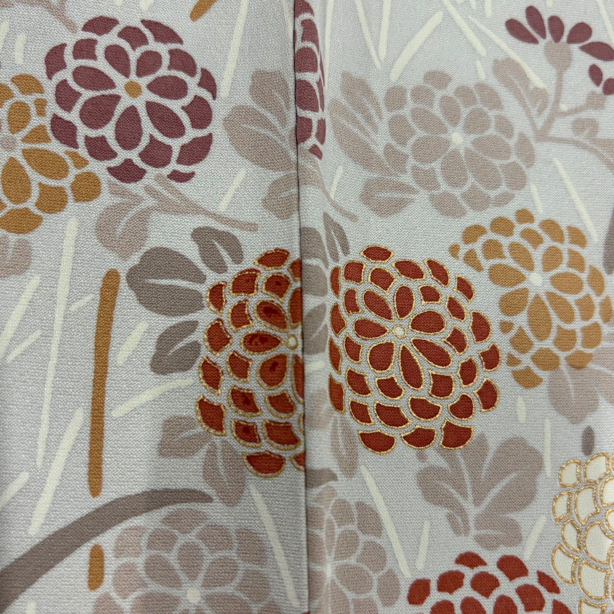 【清倉特賣】訪問服 身長161cm 袖長65cm M 雙層 菊花葉 金彩裝飾 漸層 青灰 純蠶絲 名品級