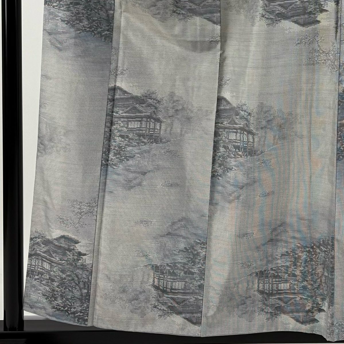 【庫存清倉】 紬織織 身長157cm 袖長62cm S 雙層 建物 樹木 灰 純蠶絲 優品級