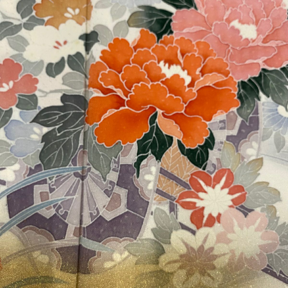 【庫存清倉】 付下 身長162cm 袖長66.5cm M 雙層 花車 流水 金彩裝飾 漸層 鮭粉色 純蠶絲 優品級