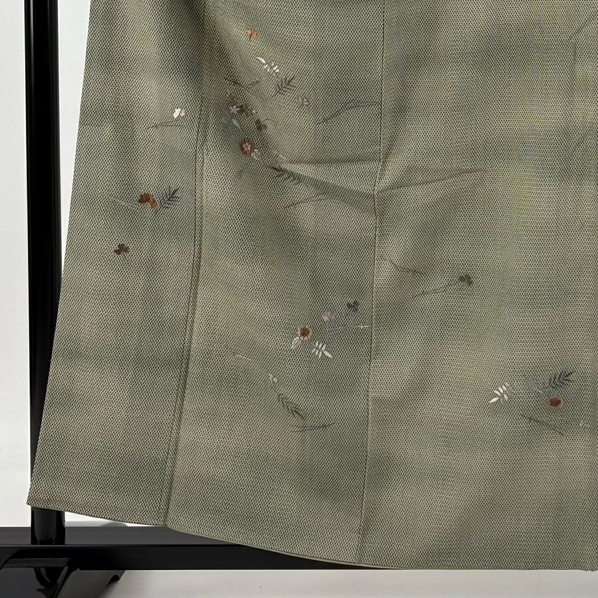 【庫存清倉】 付下 身長159cm 袖長62cm S 雙層 紬織織 吹寄刺繡 漸層 灰綠 純蠶絲 優品級