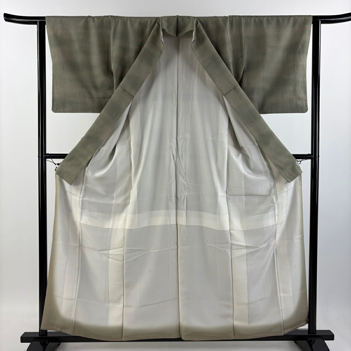 【庫存清倉】 付下 身長159cm 袖長62cm S 雙層 紬織織 吹寄刺繡 漸層 灰綠 純蠶絲 優品級