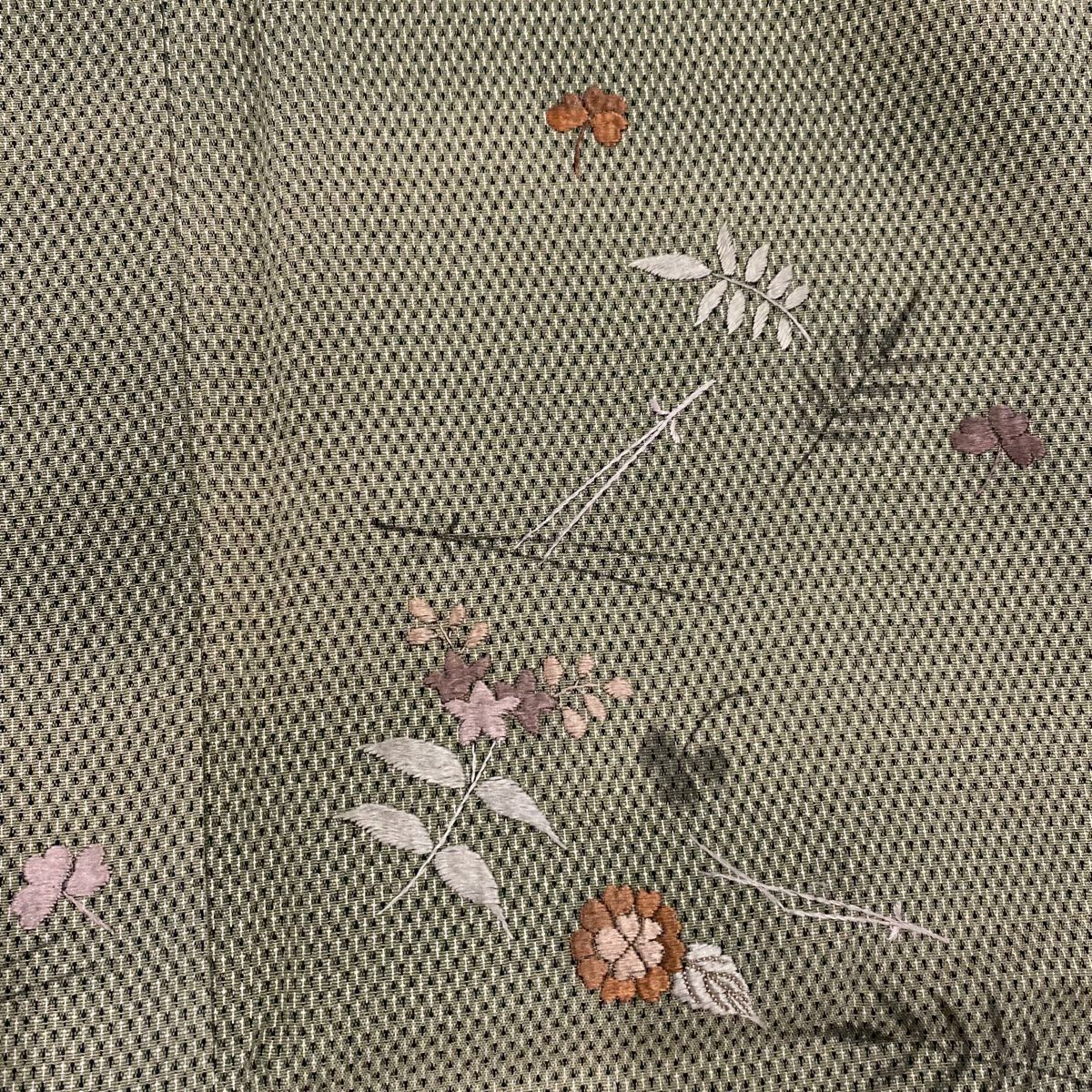 【庫存清倉】 付下 身長159cm 袖長62cm S 雙層 紬織織 吹寄刺繡 漸層 灰綠 純蠶絲 優品級