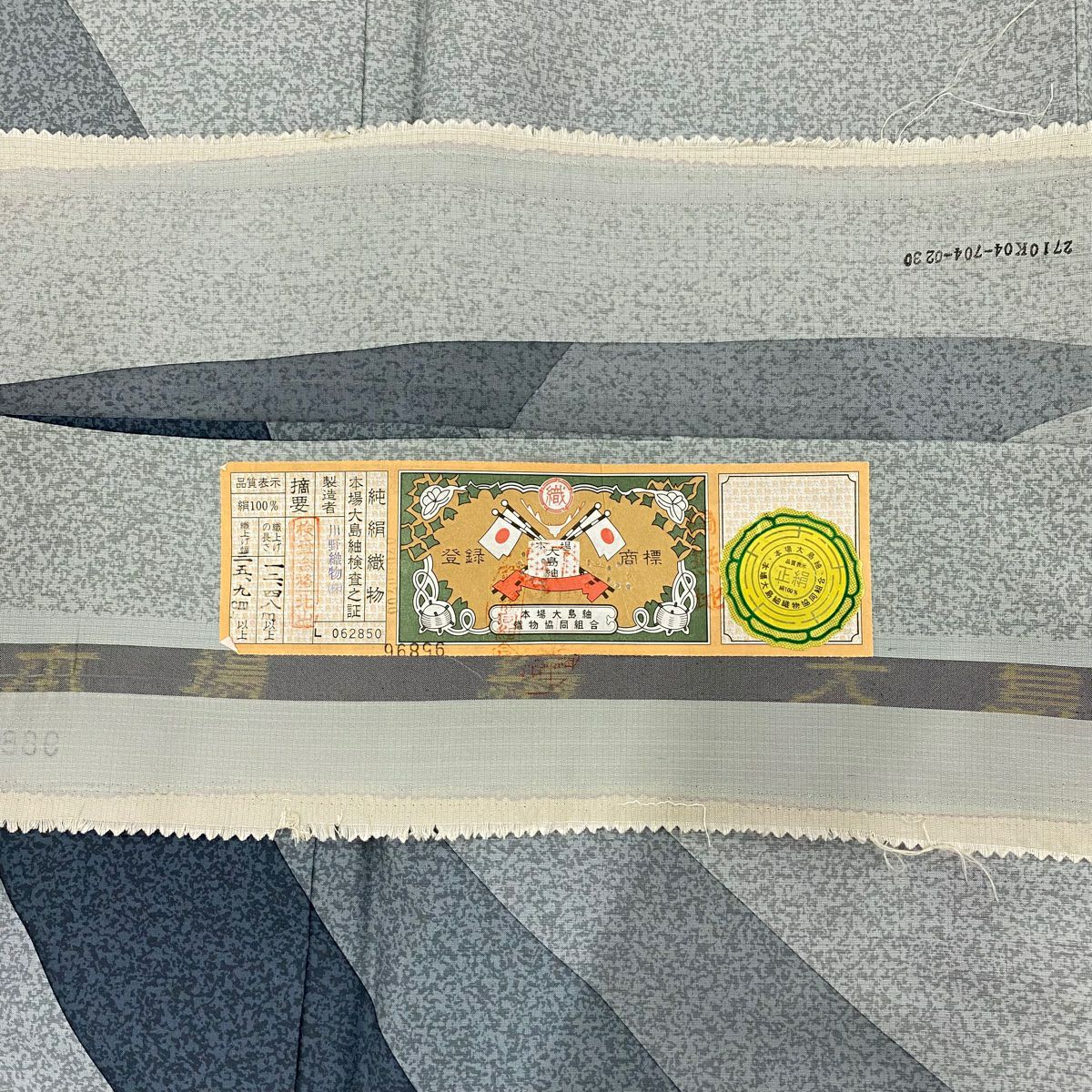 【庫存清倉】訪問服 身長159cm 袖長64.5cm M 雙層 大島紬織地 證書齊全 幾何學 青灰色 純蠶絲 名品級