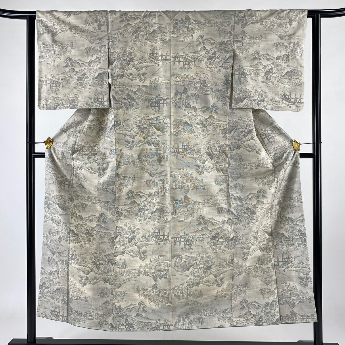 【庫存清倉】 紬織織 身長151.5cm 袖長62cm S 雙層 風景 家屋 灰白 純蠶絲 優品級
