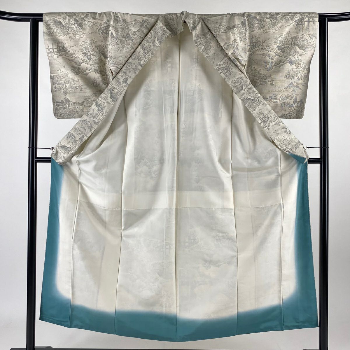 【庫存清倉】 紬織織 身長151.5cm 袖長62cm S 雙層 風景 家屋 灰白 純蠶絲 優品級