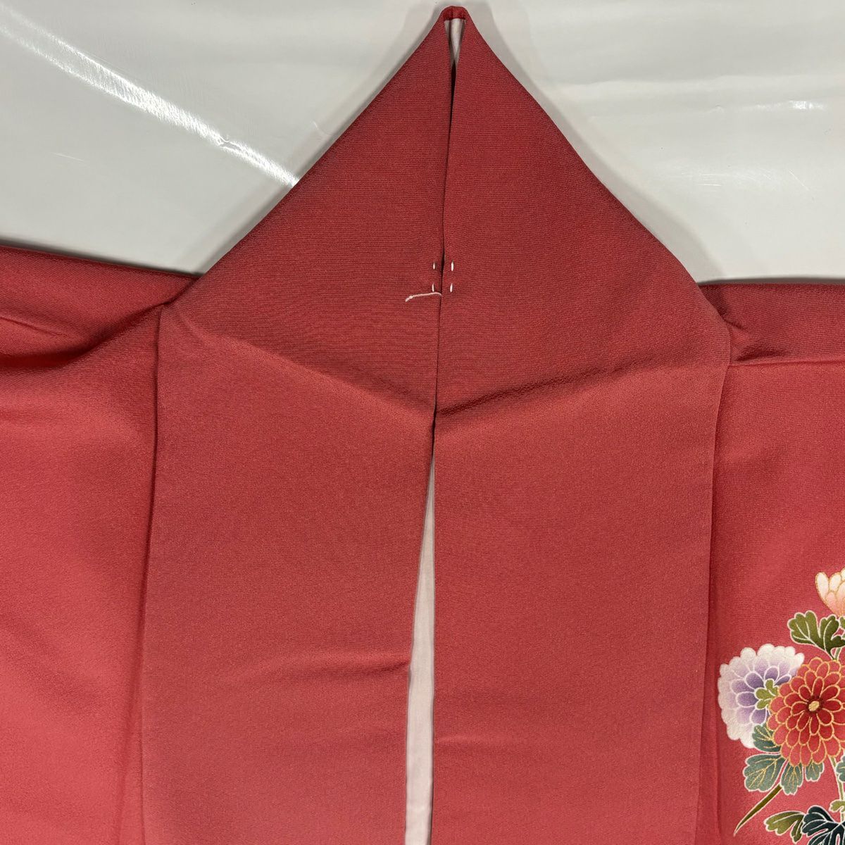 【庫存清倉】振袖禮服 身長166cm 袖長68.5cm L 雙層 菊花 草花紋 金絲 金銀彩 粉紅 純蠶絲 美品 名品級