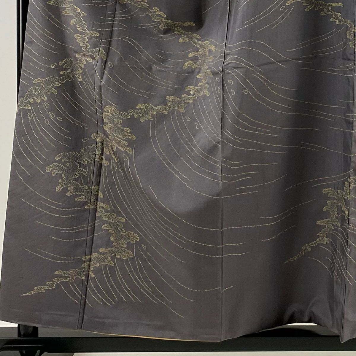 【庫存清倉】訪問服 身長158cm 袖長66cm M 雙層 紬織織 ほていや 波 波頭 刺繡 灰紫 純蠶絲 名品級 一つ紋