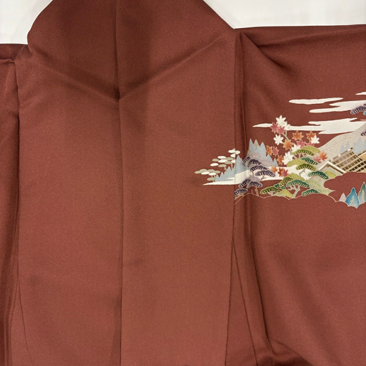 【庫存清倉】訪問服 身長158cm 袖長63.5cm S 雙層 風景 松樹 漸層 紅茶 純蠶絲 優品級