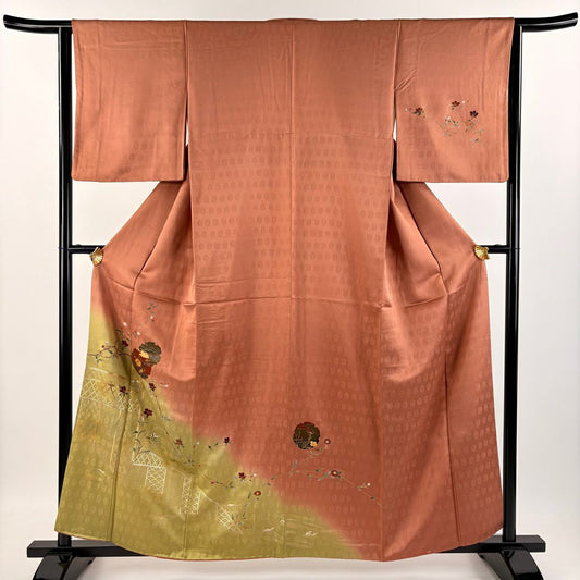 【庫存清倉】訪問服 身長159cm 袖長62.5cm S 雙層 雪輪 枝花 金銀彩 染分 橙色 純蠶絲 優品級