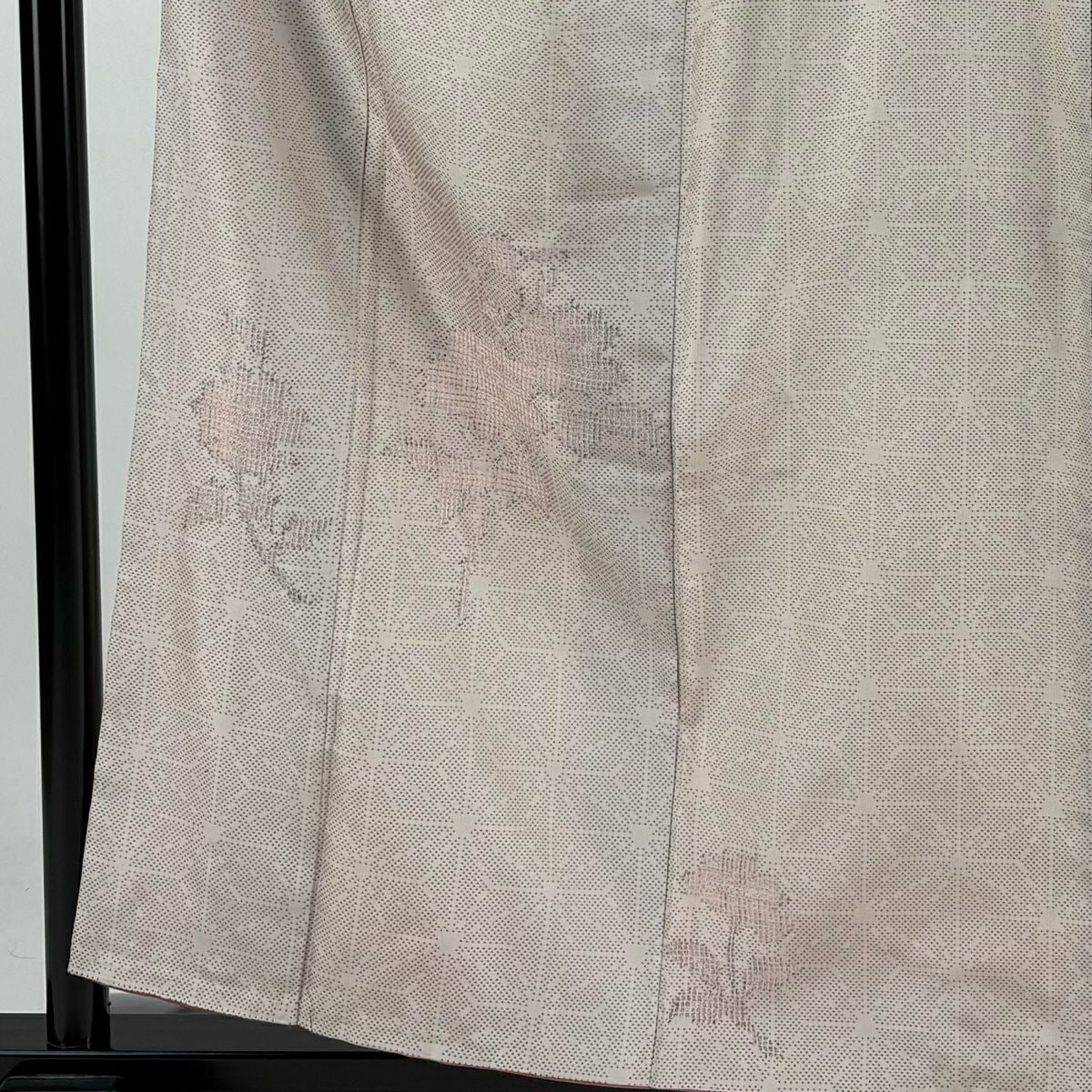 【庫存清倉】 付下 身長157.5cm 袖長62cm S 雙層 紬織織 草花紋紋 麻葉刺繡 粉紅 純蠶絲 優品級