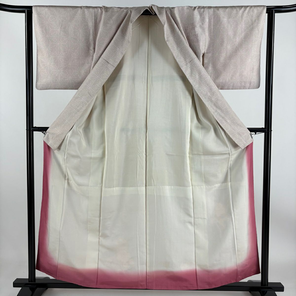 【庫存清倉】 付下 身長157.5cm 袖長62cm S 雙層 紬織織 草花紋紋 麻葉刺繡 粉紅 純蠶絲 優品級