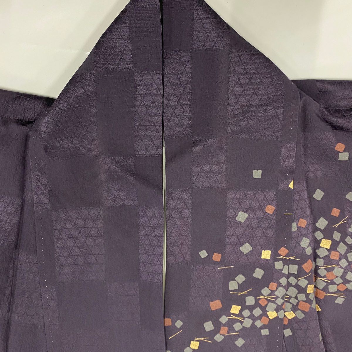 【庫存清倉】 付下 身長159cm 袖長63cm S 雙層 金金箔散佈 地紋 金銀彩 灰紫 純蠶絲 優品級