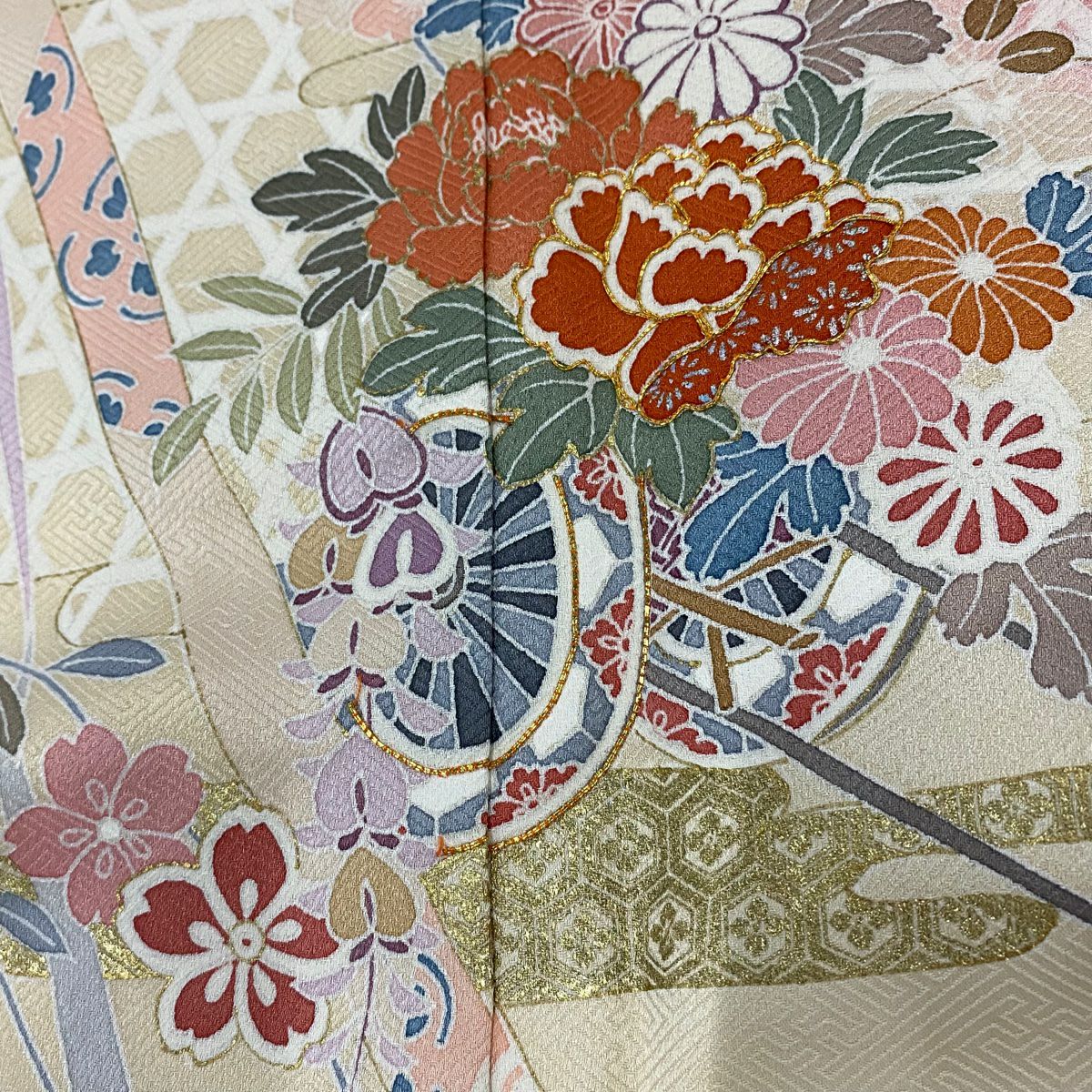 【庫存清倉】訪問服 身長158.5cm 袖長64.5cm M 雙層 花車 ヱ霞 金絲 金銀彩 粉紅 純蠶絲 優品級