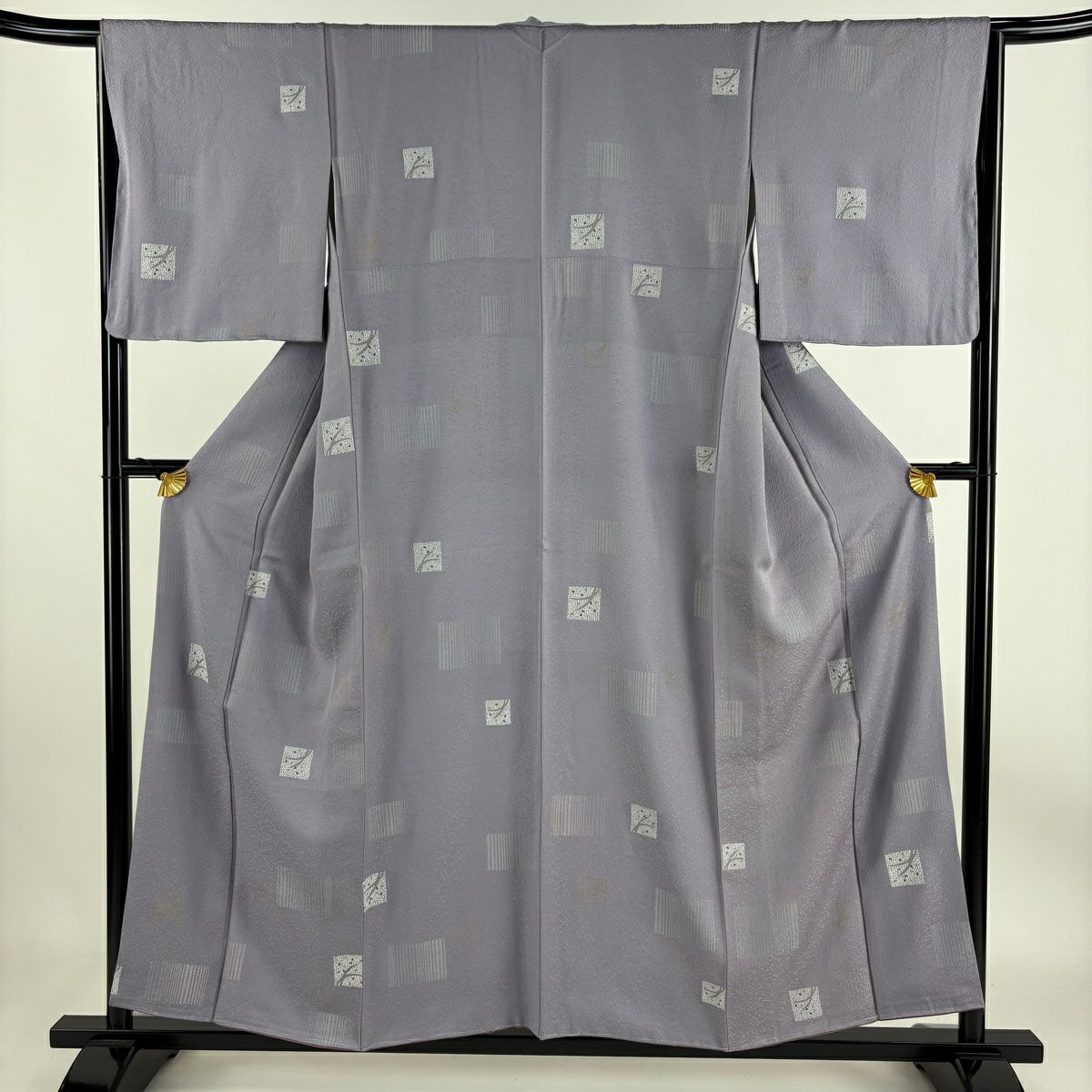 【庫存清倉】 小紋 身長156cm 袖長65cm M 雙層 色紙 露芝 金銀彩 淺紫 純蠶絲 優品級