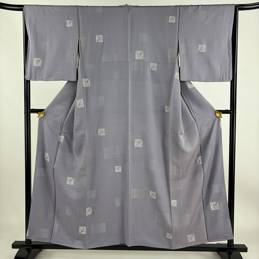 【庫存清倉】 小紋 身長156cm 袖長65cm M 雙層 色紙 露芝 金銀彩 淺紫 純蠶絲 優品級