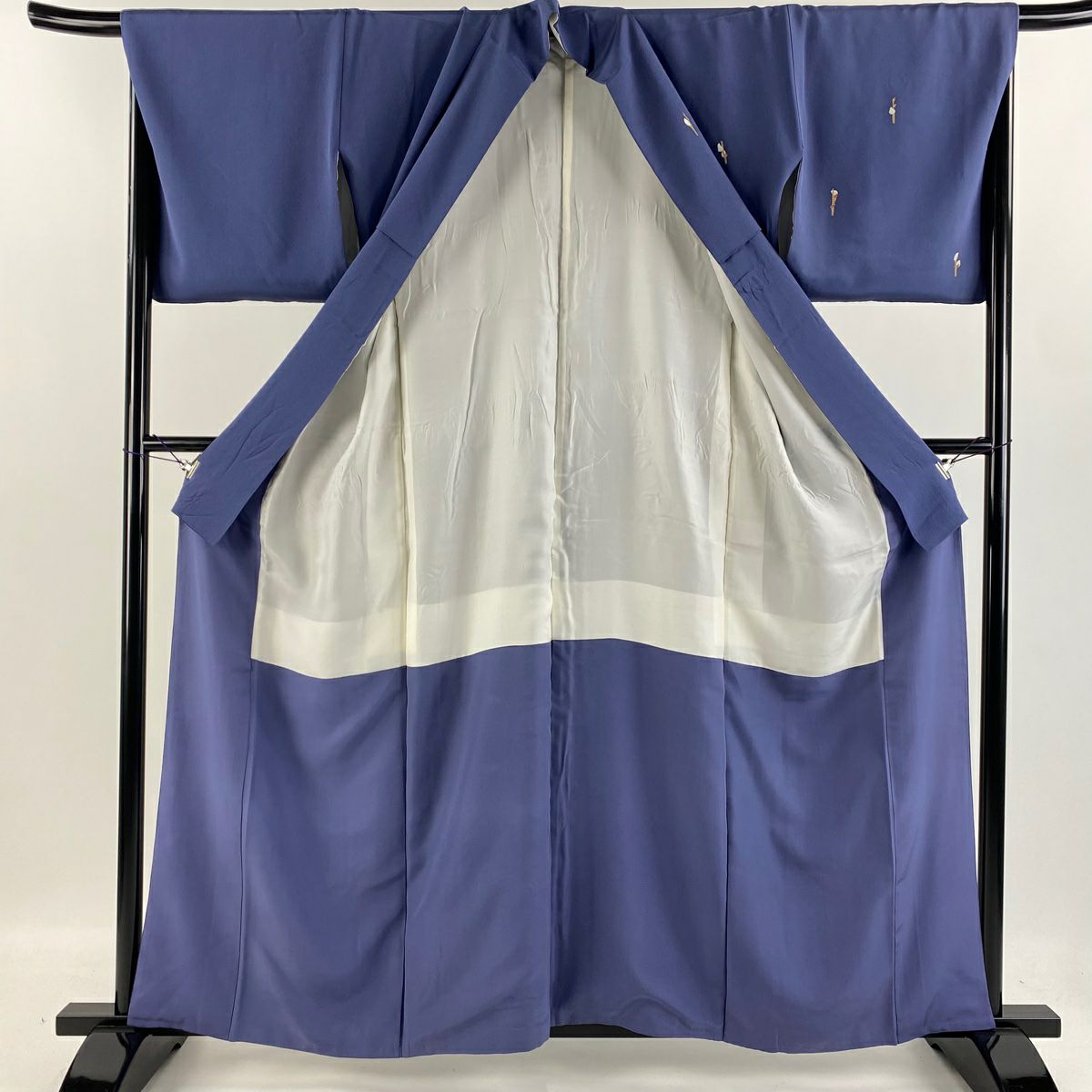 付下 身長160cm 袖長67.5cm L 雙層 矢田秀樹 落款あり 蕾 青紫 純蠶絲 逸品級