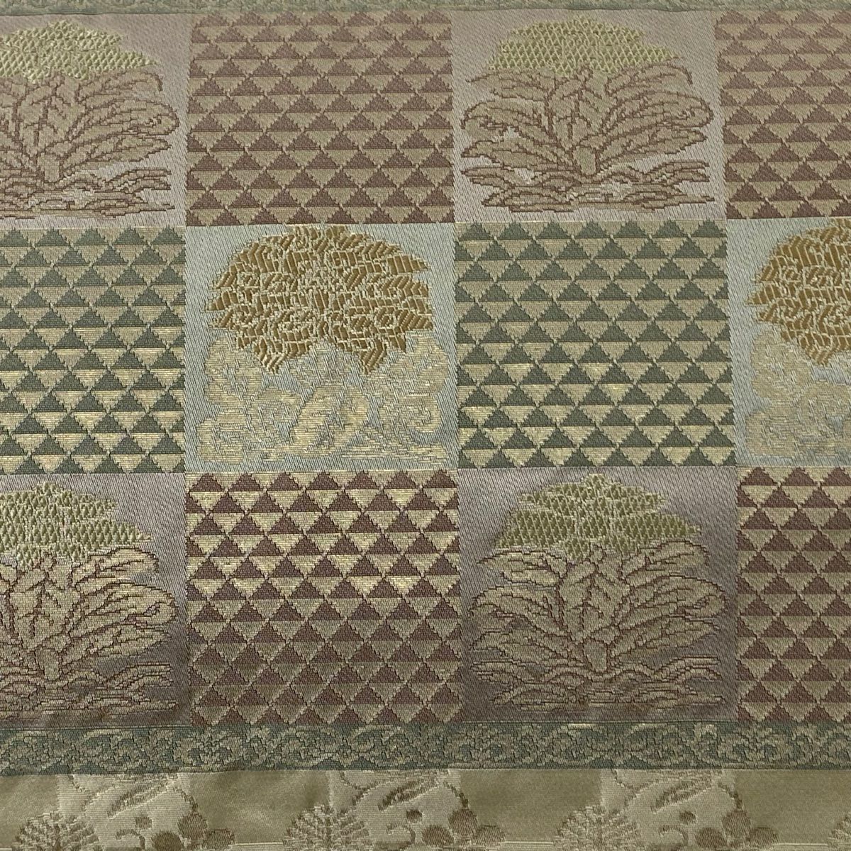 【庫存清倉】 名古屋帶 美品 秀品級 雞頭 蘆葦藤 金金箔 米色 純蠶絲