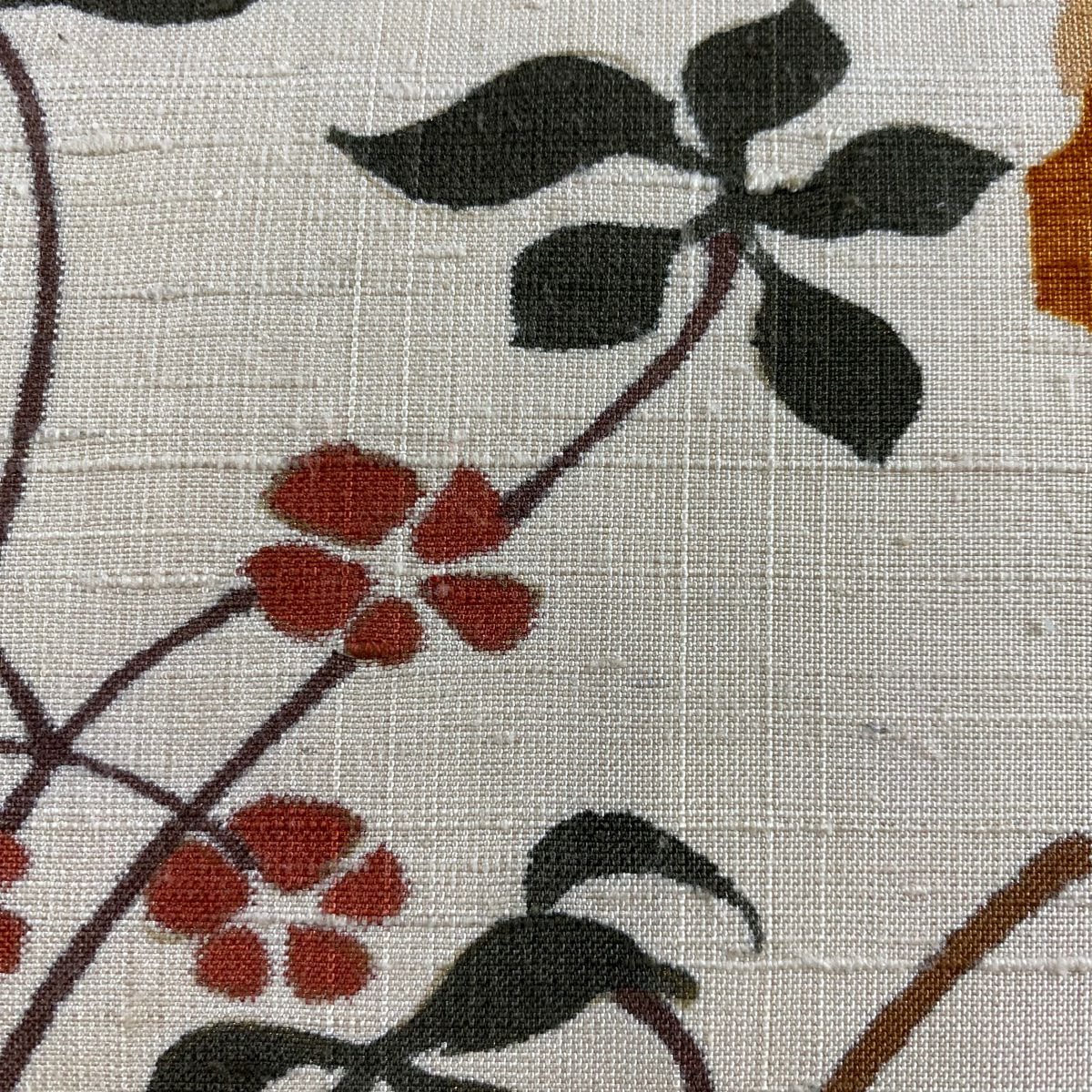 【庫存清倉】 開口名古屋帶 美品 秀品級 紬織織 草花紋紋 金彩裝飾 橙色 純蠶絲