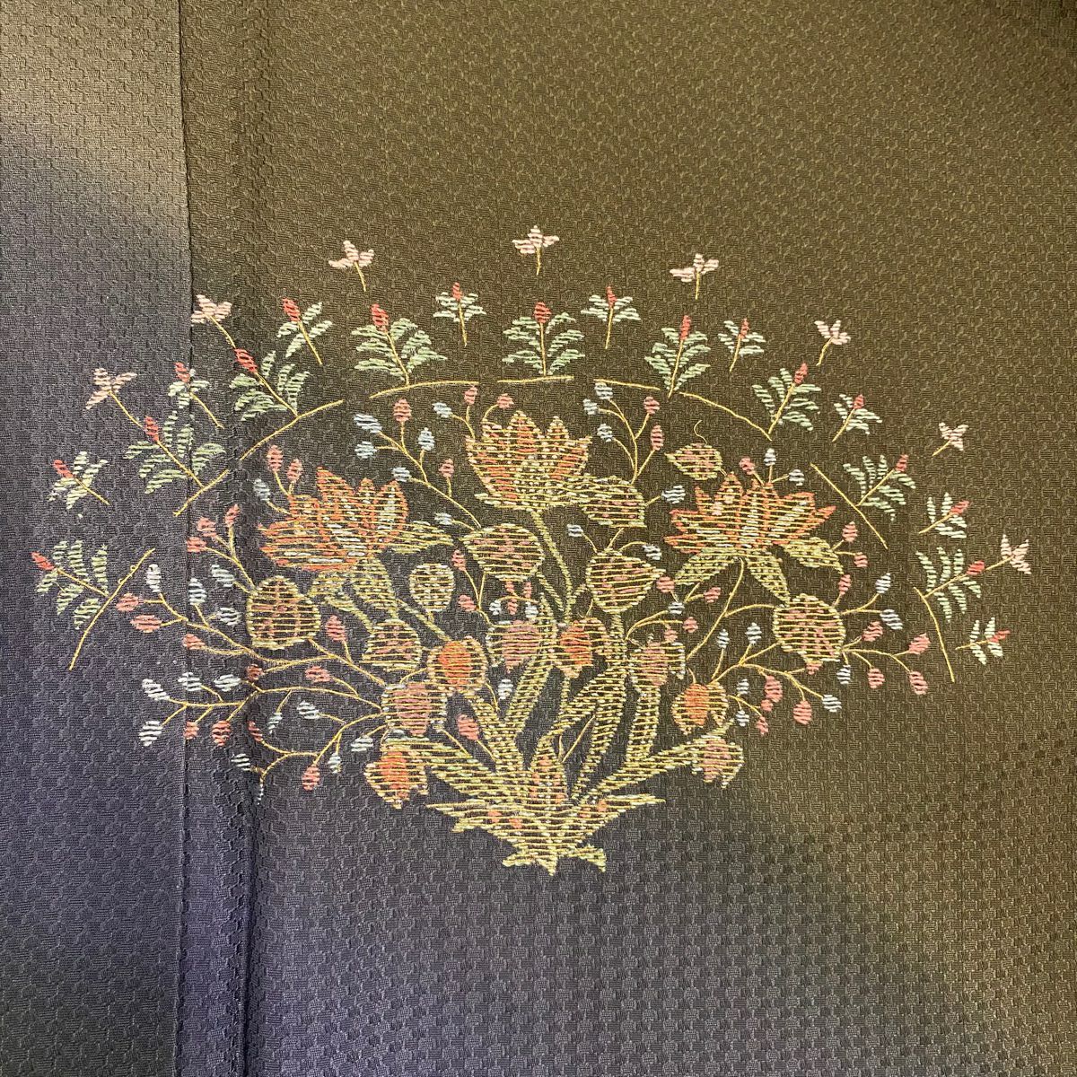 【庫存清倉】 付下 身長157.5cm 袖長64cm M 雙層 草花紋紋 刺繡 漸層 茶綠 純蠶絲 優品級 一個紋