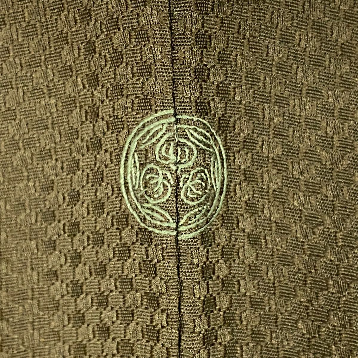 【庫存清倉】 付下 身長157.5cm 袖長64cm M 雙層 草花紋紋 刺繡 漸層 茶綠 純蠶絲 優品級 一個紋